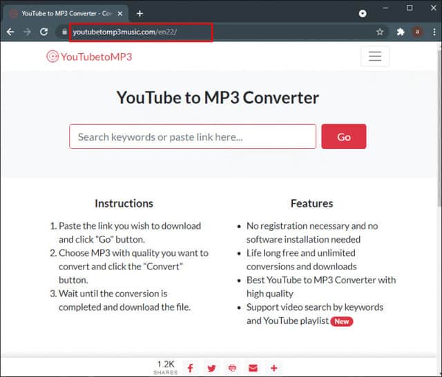 vào trang web của Youtube to MP3 converter